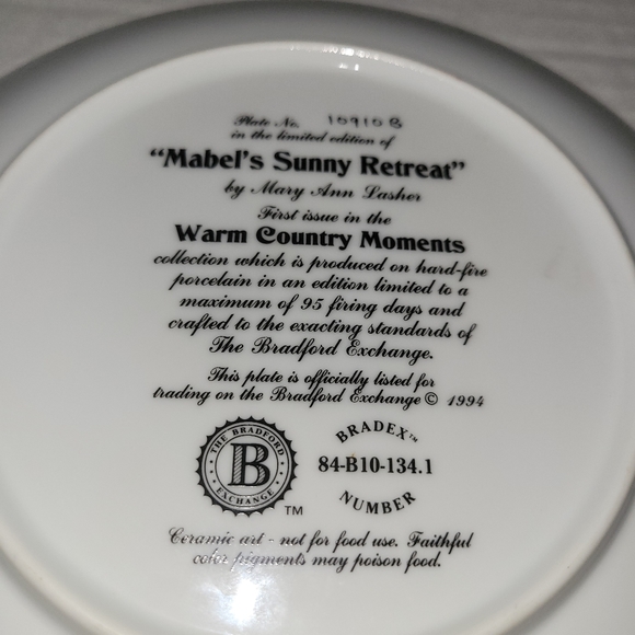 Vintage Collector Plate "Mabel's Sunny Retreat" by Mary Ann Lasher - Picture 3 of 3